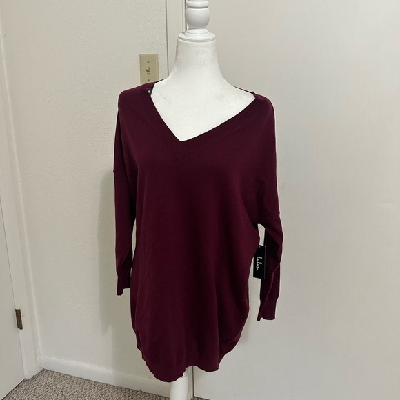 Lulus V-Neck oversized maroon pullover tunic NWT Lounge Cozy Casual Women’s xs/s - Picture 1 of 6